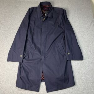 Samuel Windsor Overcoat Mens 42 Blue Button Up Long Cotton Navy Lined Trench NEW